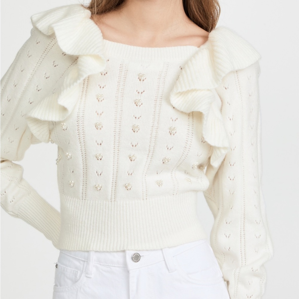 ASTR the Label White Sweater with Pearl Details
